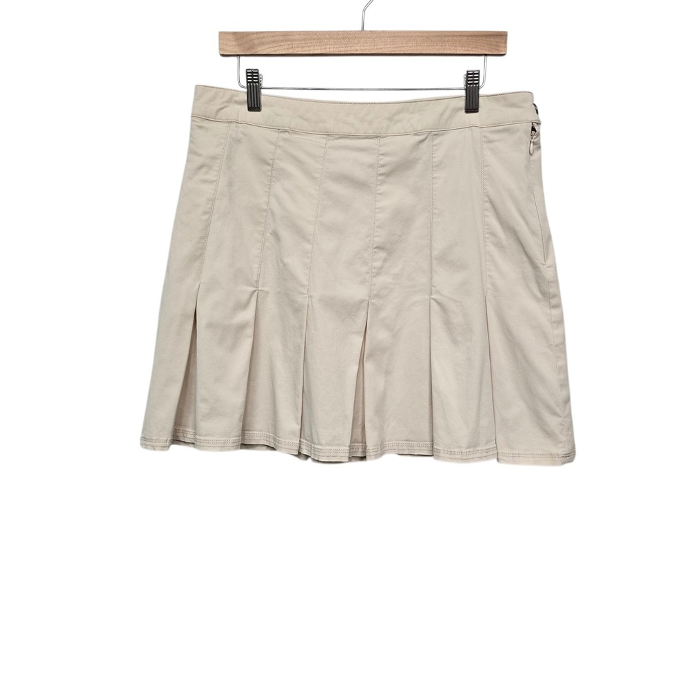 Pilcro Womens Pleated Mini Skirt Khaki Tan Stretch Cotton Twill Size 12 Side Zip